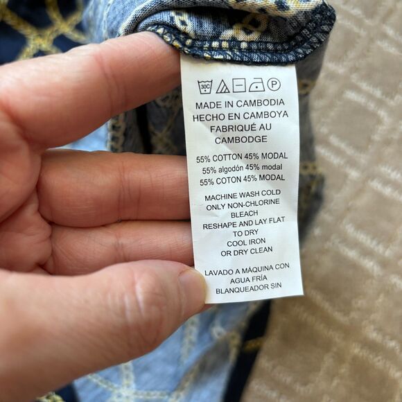 Michael Kors Navy Gold Chain Blouse Women's Large Nautical Peasant MK Logo NWT - Picture 10 of 11